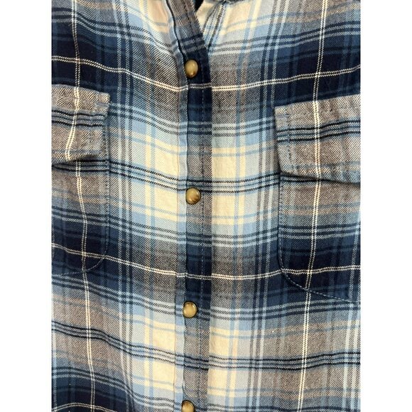 Jachs Girlfriend XL Shades of Blue Plaid Flannel Shirt Pearl Snap Western 100% C - Picture 4 of 8